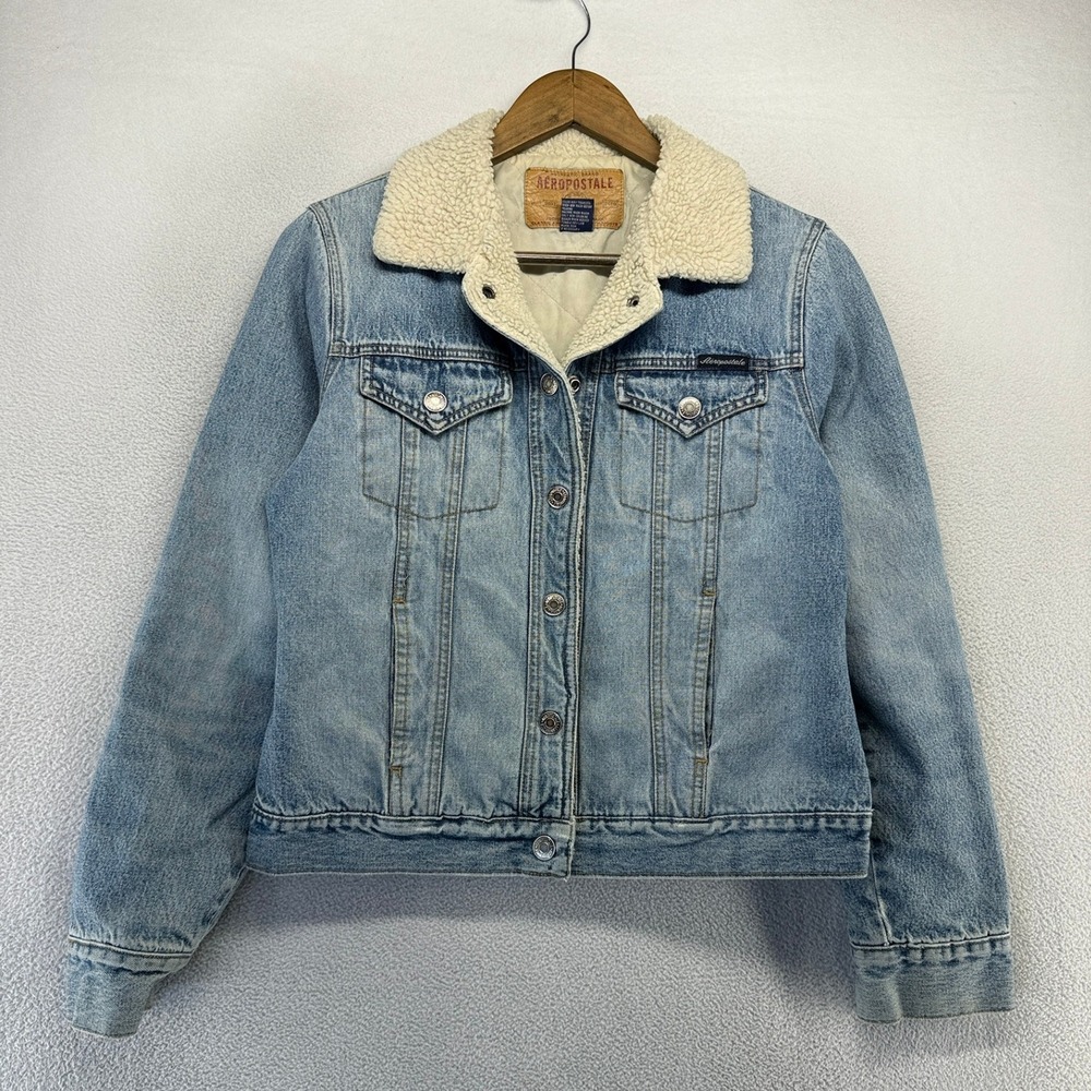 Vintage Aeropostale Denim Jacket Womens Small Blue Sherpa Lined Trucker y2k